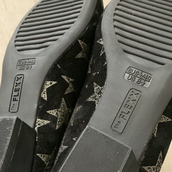 The Flexx Sisley‎ stars print Mules suede leather festive sz 8 1/2 sparkly black - Picture 5 of 12